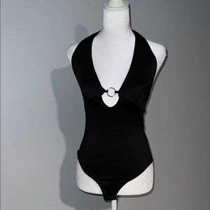 gaze Black Halter Ring-Front Bodysuit